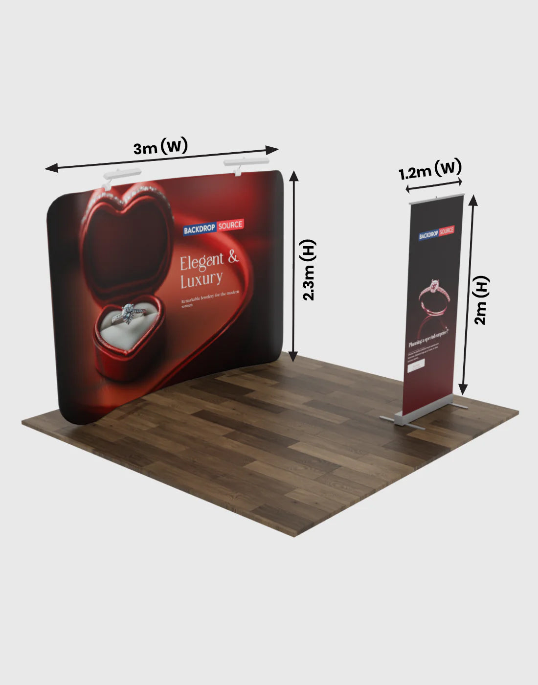 3m x 3m Booth Kit with Backwall and Rollup Banner Stand
