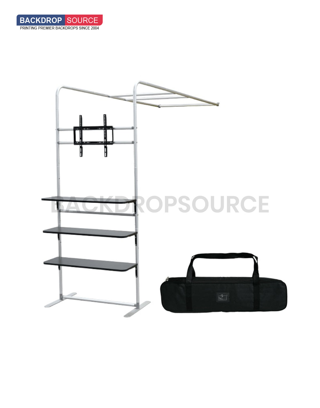Portable L-Shaped Fabric Display with Shelf & TV Mount