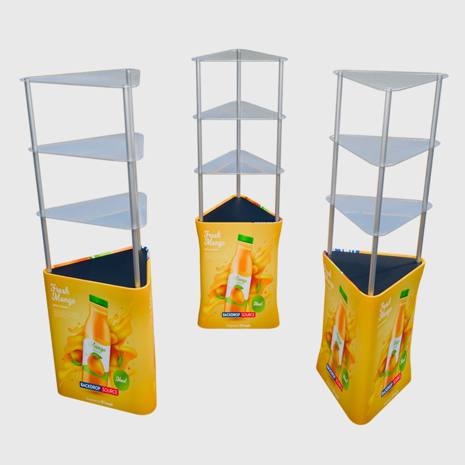 Triangular Counter Display with Triple Shelves