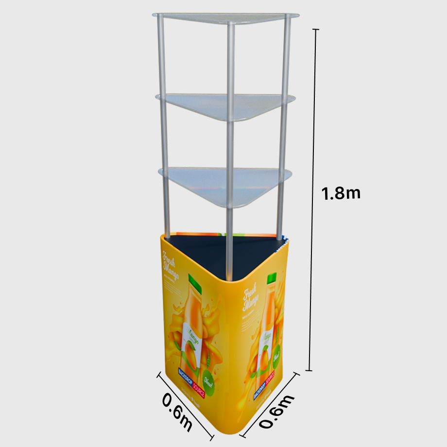 Triangular Counter Display with Triple Shelves