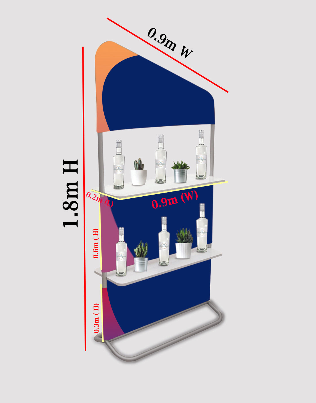 Inclined Display Wall with Shelves