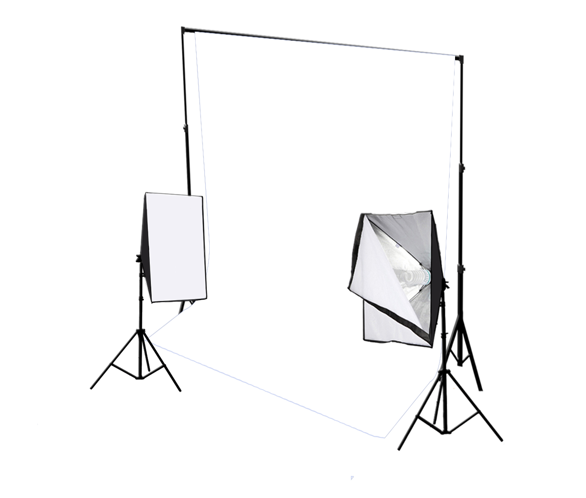 white backdrop with softbox lights