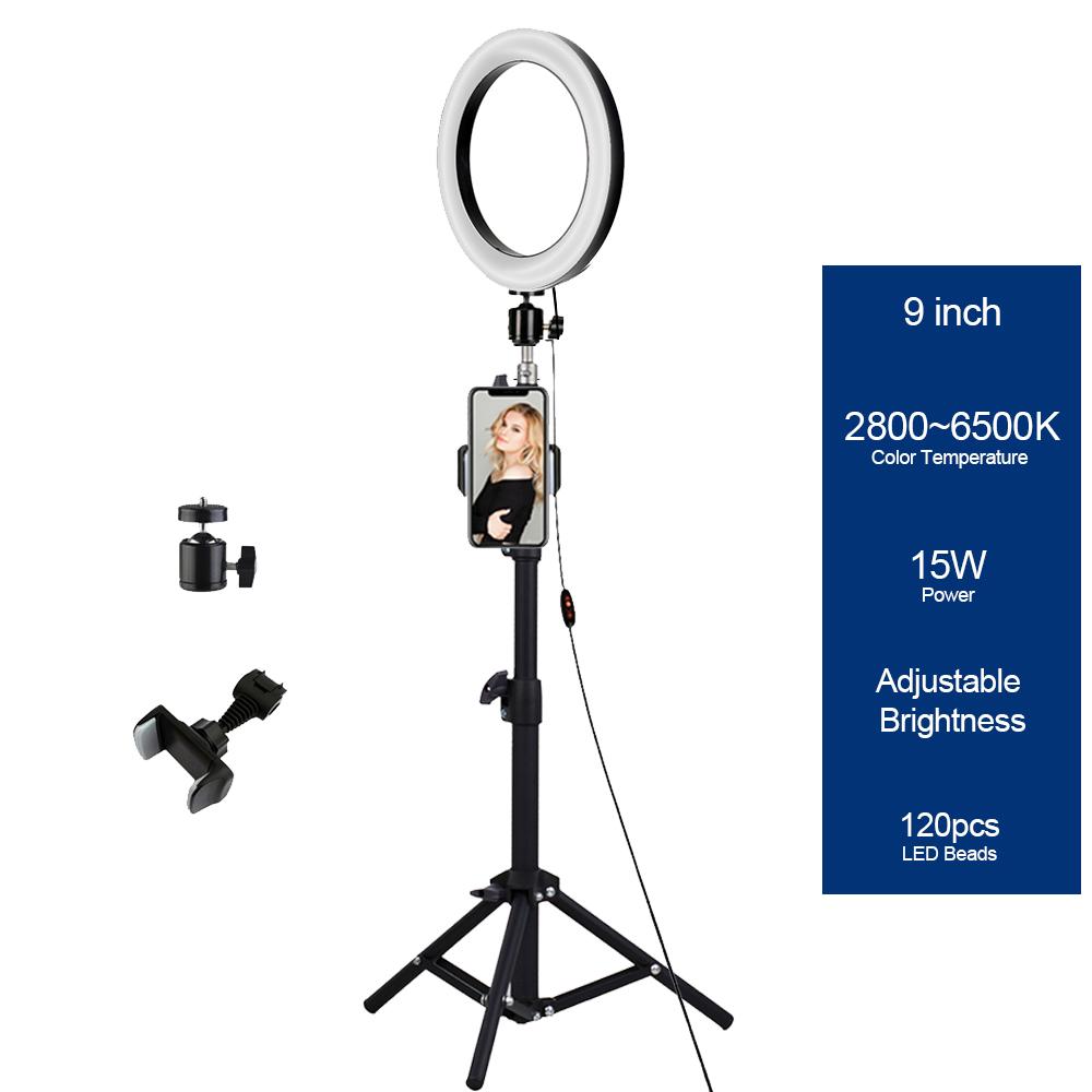 9 Inch 15W  Video Table Desktop Beauty Makeup LED Selfie Ring Light with Tripod