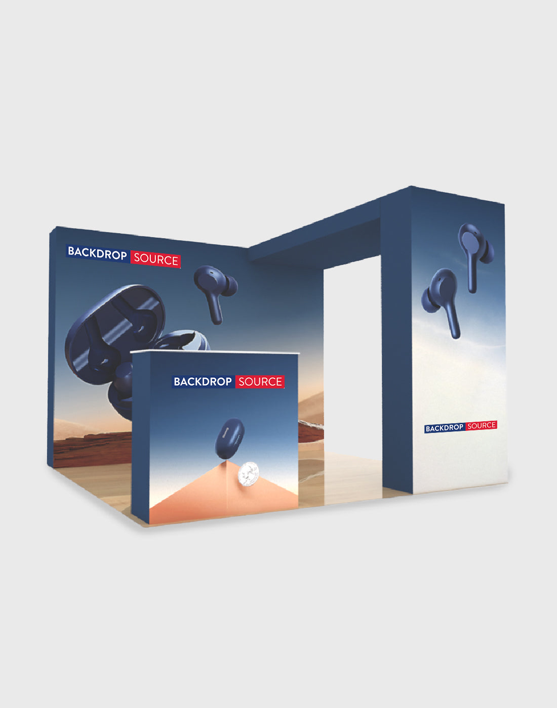 3x3m 3D Media Wall Booth Kit with L-Shape Corner & Counter