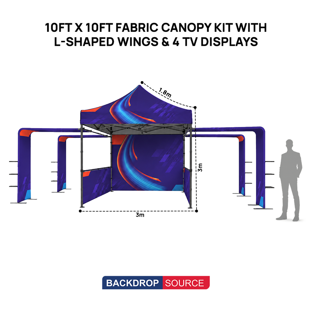 3m x 3m Fabric Canopy Kit A3 with L-Shaped Display Shelves & TV Racks
