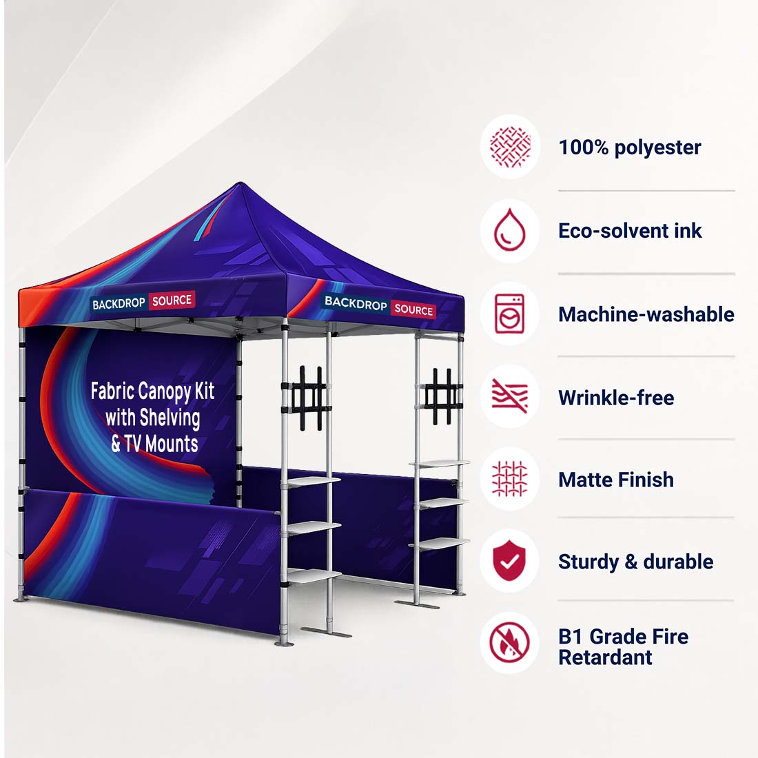 3m x 3m Fabric Canopy Kit with Shelving & TV Mounts