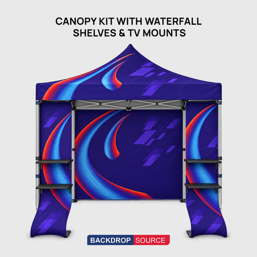3m x 3m Fabric Canopy Kit with Waterfall Shelves & TV Mounts