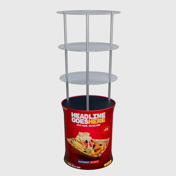 Oval Fabric Display Counter with Acrylic Triple Shelves