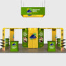 9x6m Island Booth Kit with Hexagon Lounge Shelving & 4 Counters