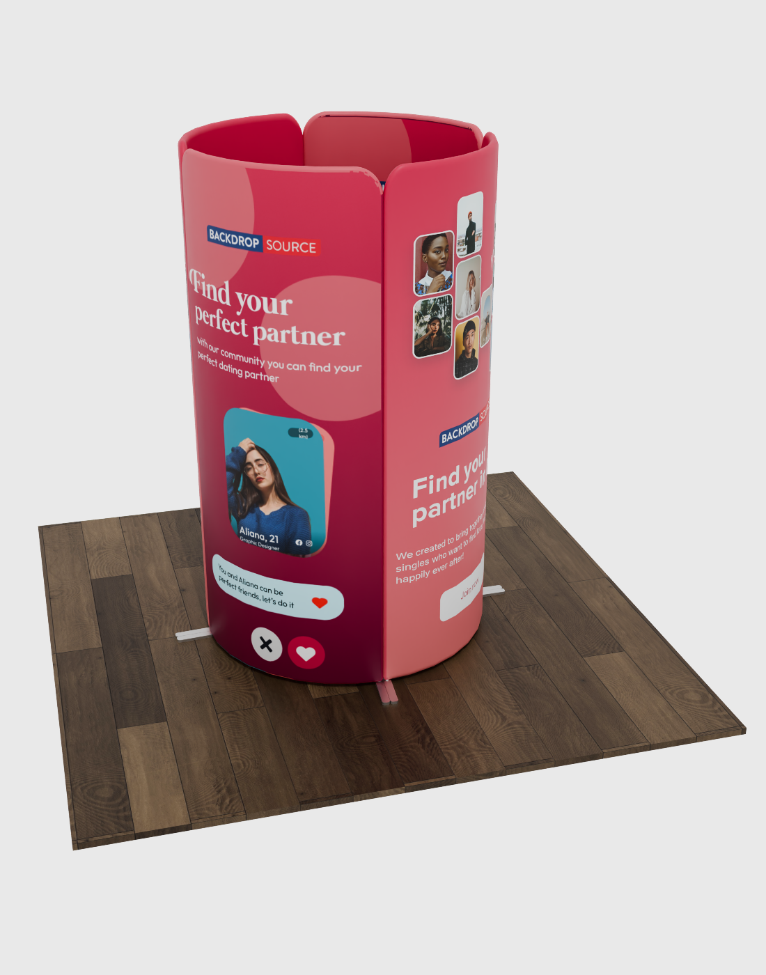 2x2m Magnetic Fabric Booth Wall with 4 Curved Panels