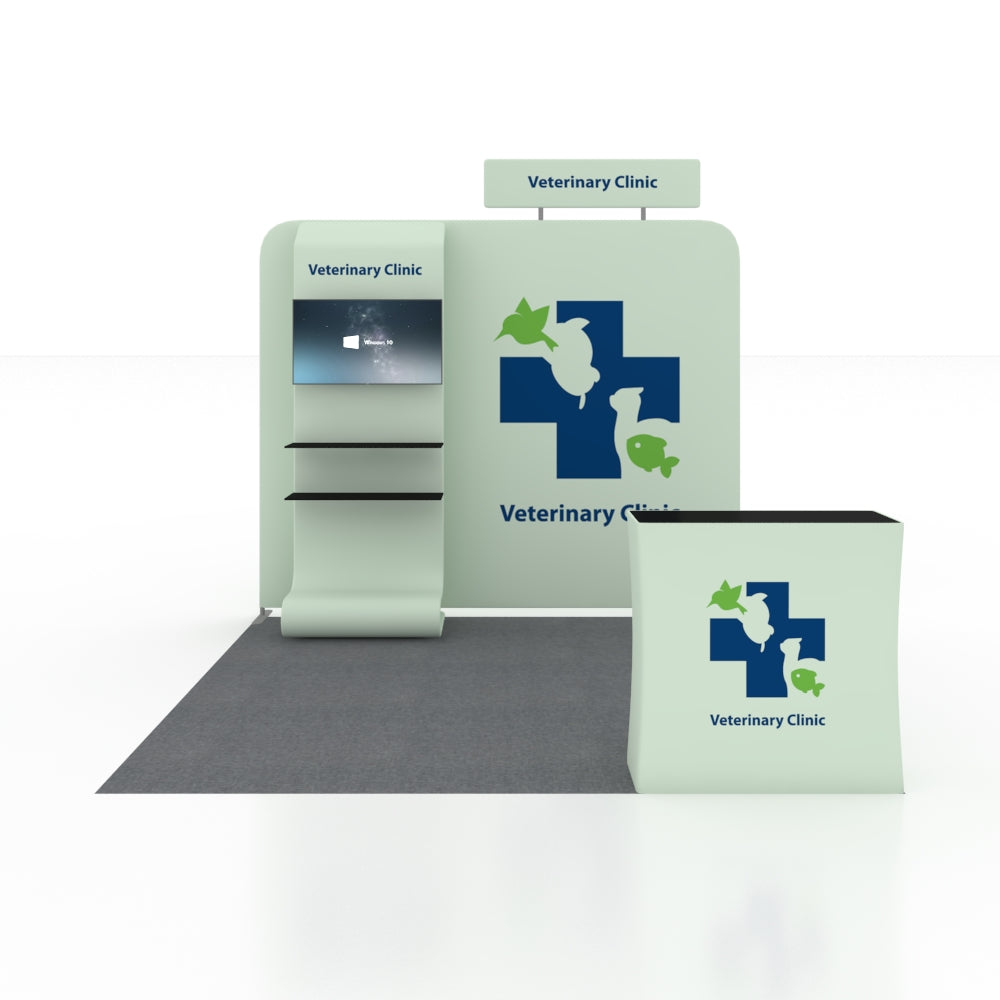 3x3m Booth Kit with Straight Wall, Waterfall TV Shelf & Counter