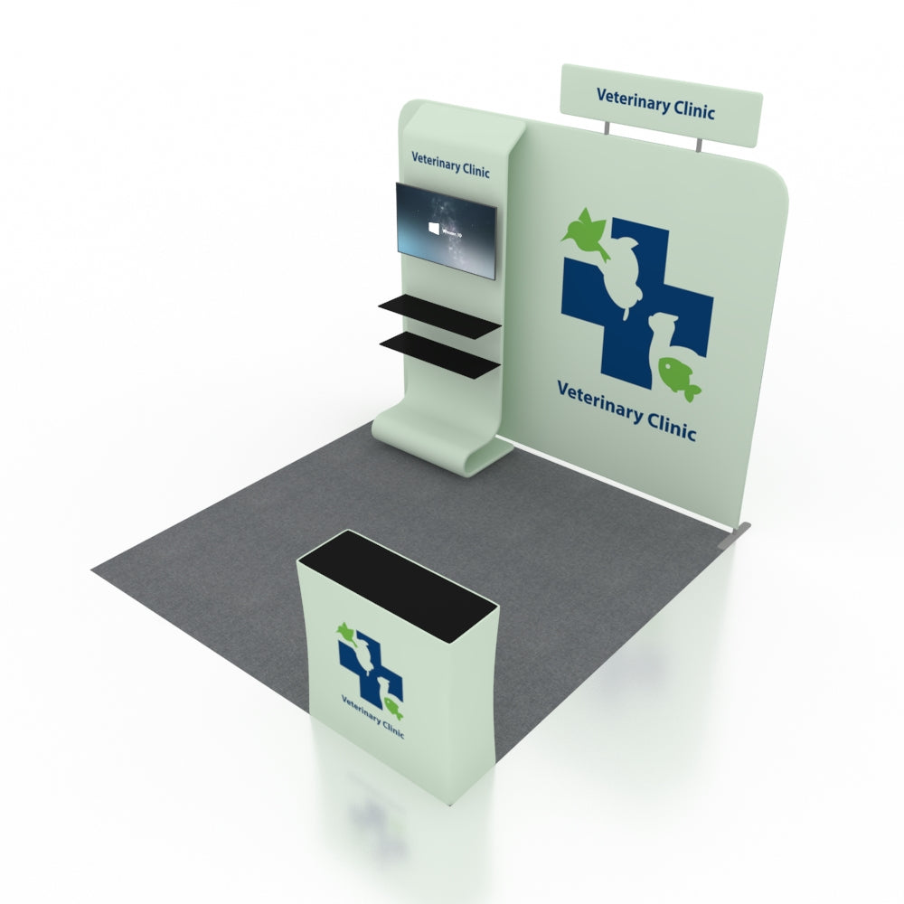 3x3m Booth Kit with Straight Wall, Waterfall TV Shelf & Counter