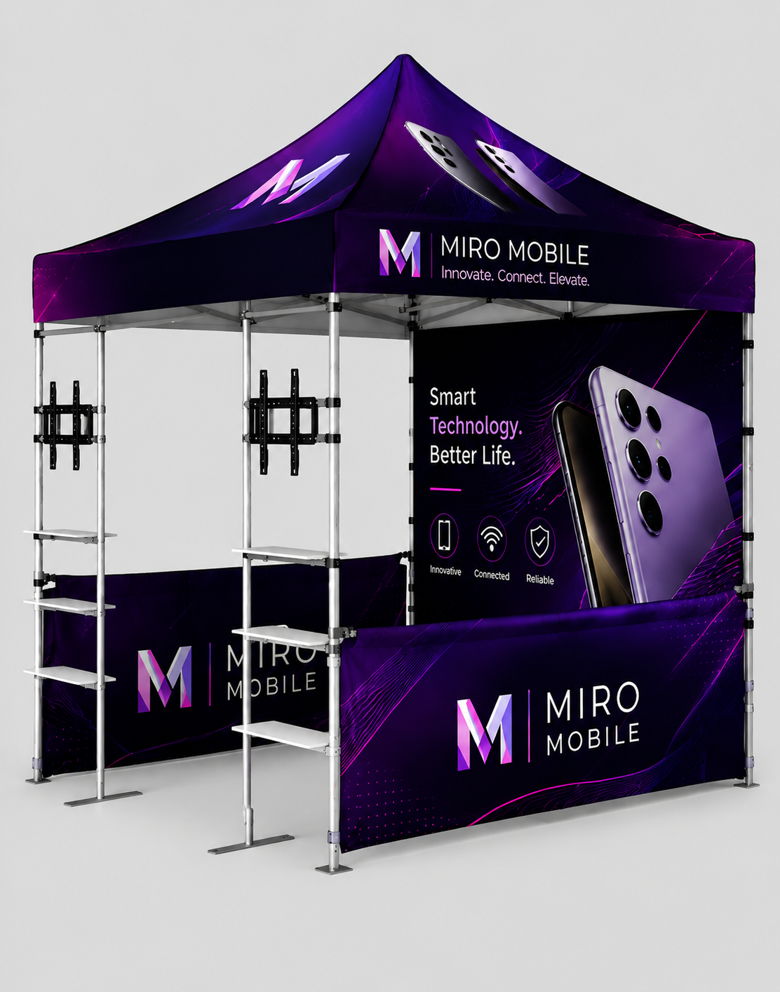 3m x 3m Fabric Canopy Kit with Shelving & TV Mounts