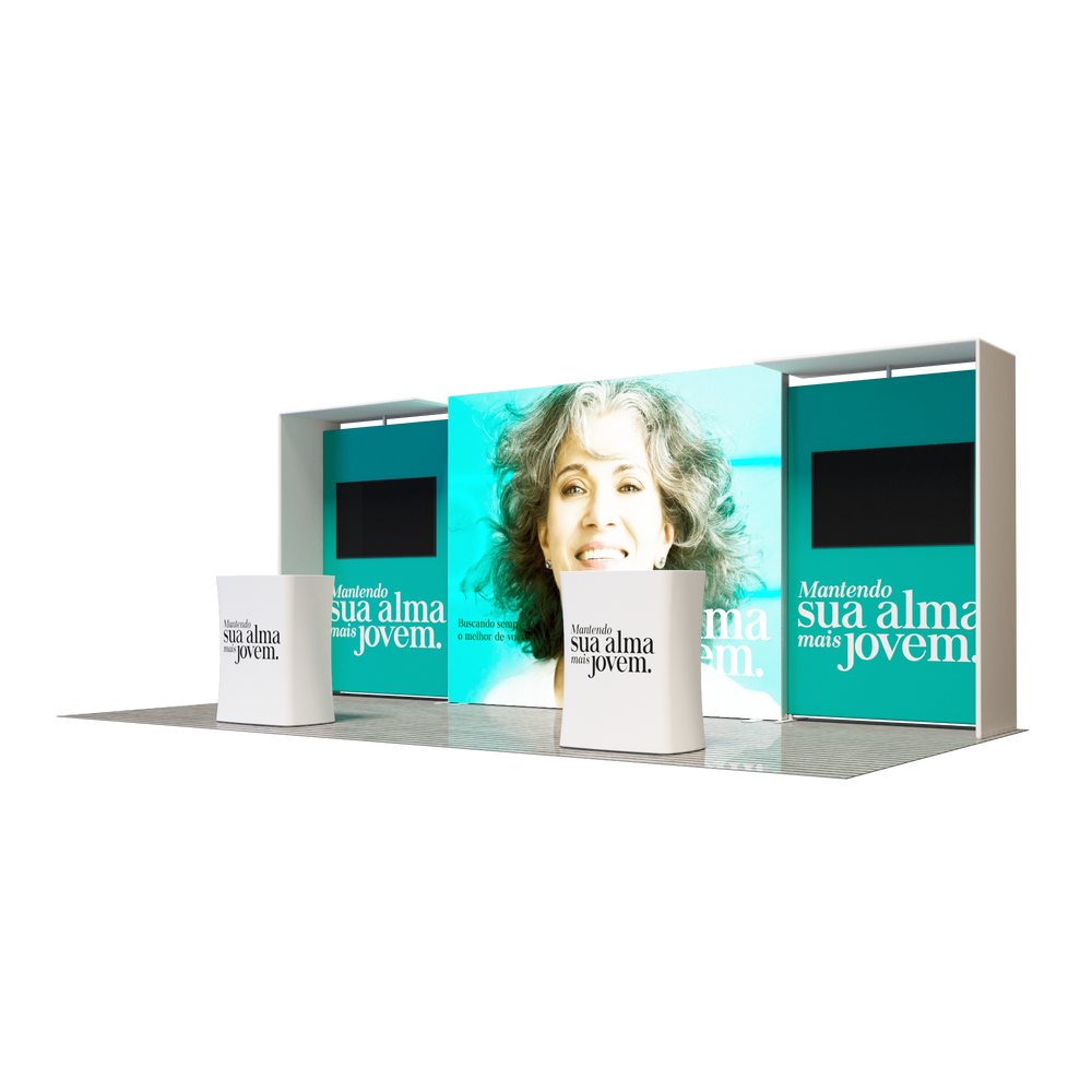 3x6m Backlit SEG Booth Kit with L-Arch Stands & 2 TV Walls