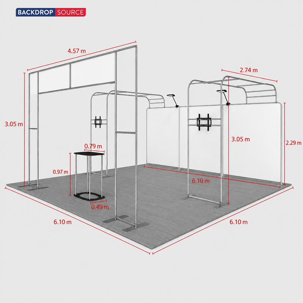 6x6m Booth Kit with 6m Backdrop, Entry Arch & 2 TV Mounts