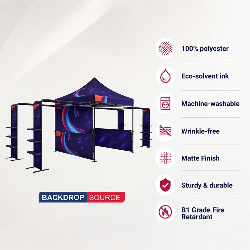 3m x 3m Fabric Canopy Kit A3 with L-Shaped Display Shelves & TV Racks