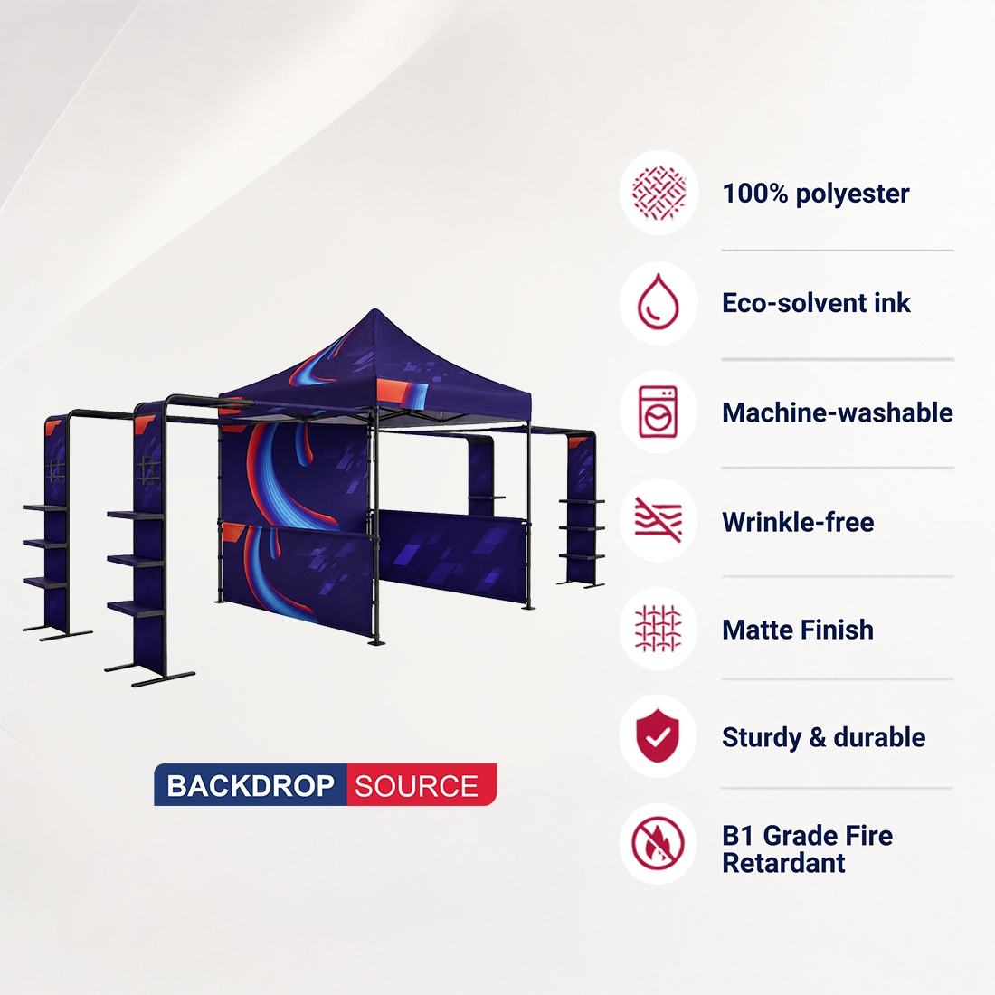 3m x 3m Fabric Canopy Kit A3 with L-Shaped Display Shelves & TV Racks