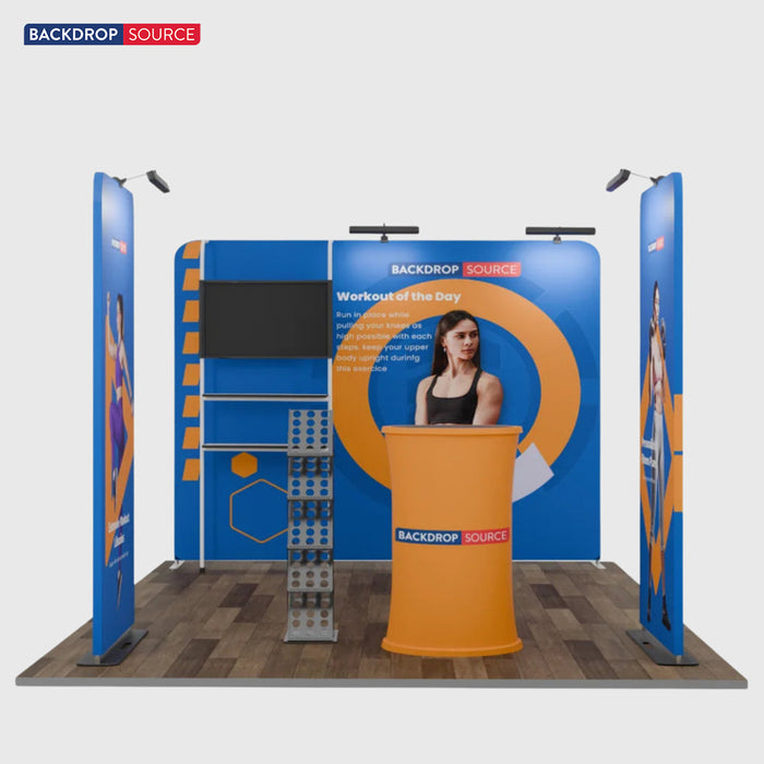 3x3m Exhibition Stand Kit with Backwall, Banners, TV Shelf & Counter