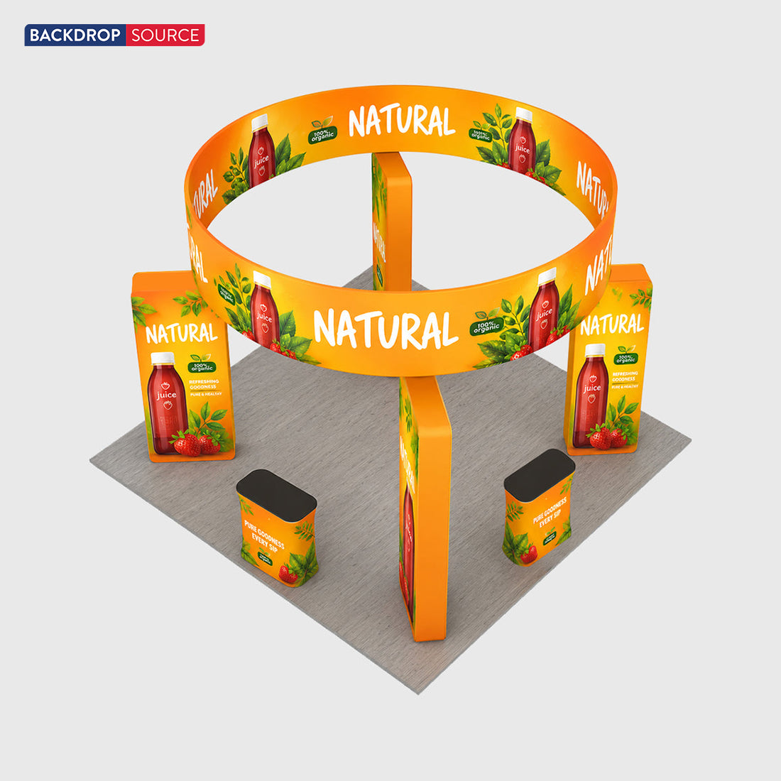 6x6m Island Booth with 3D Media Walls & 3 Counters