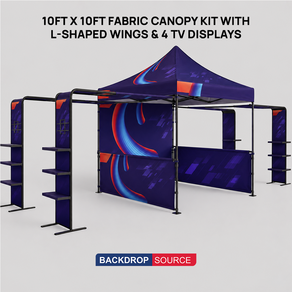 3m x 3m Fabric Canopy Kit A3 with L-Shaped Display Shelves & TV Racks