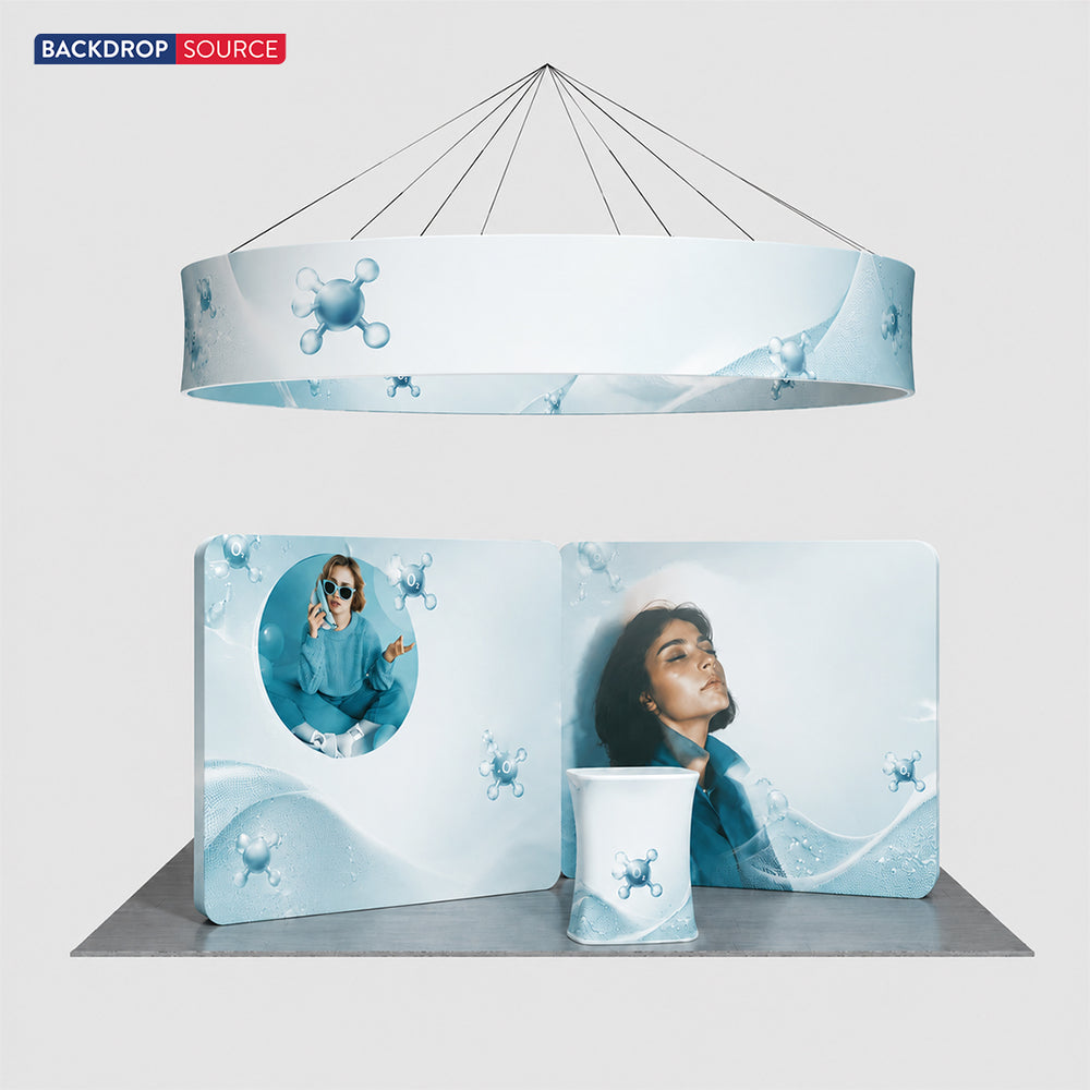 6x6m Island Booth with 3D Fabric Walls & Circular Hanging Sign