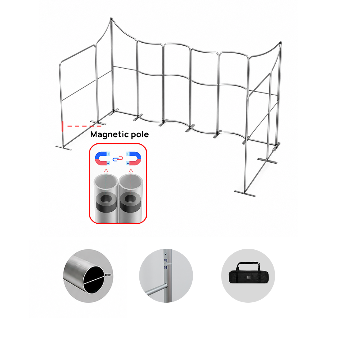 6x6m Magnetic Fabric Booth Wall with 10 Curved & Slope Panels