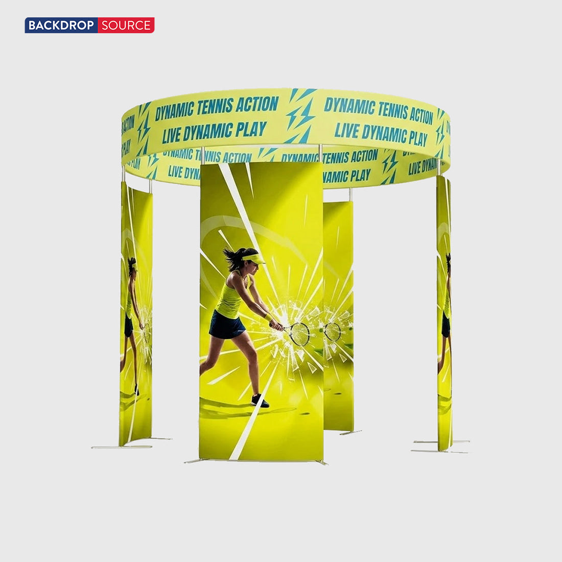 6x6m Island Booth with 360 Photo Booth & Tiered Hanging Sign