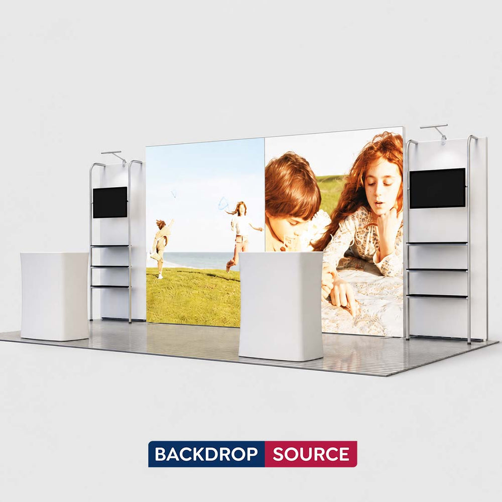 3x6m Backlit SEG Booth Kit with 4m Lightbox & TV Shelf Stands