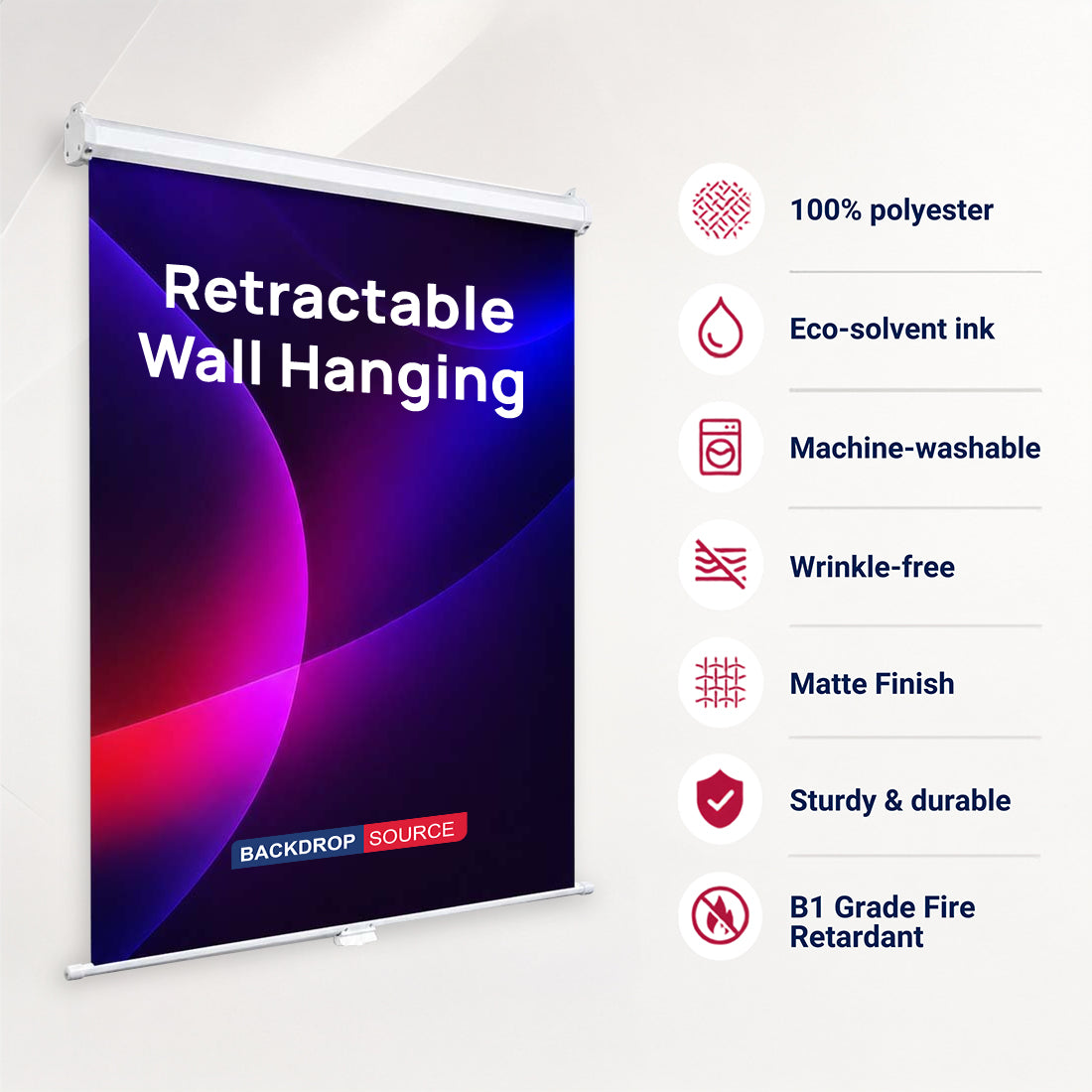 Custom Retractable Wall Hanging Backdrop with Clamps