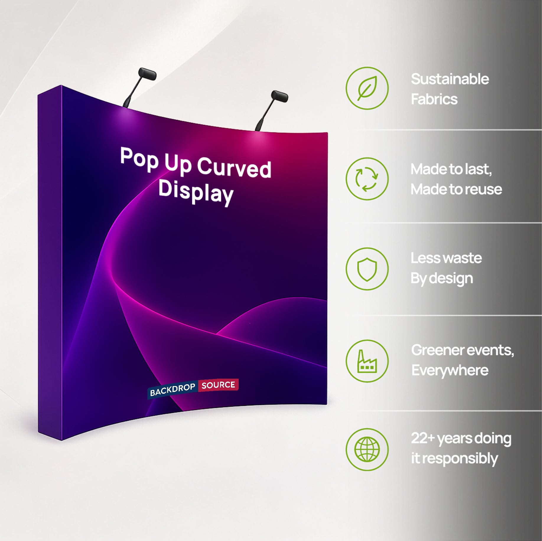 Fabric Popup Curved Backwall Kit with Clamping Lights