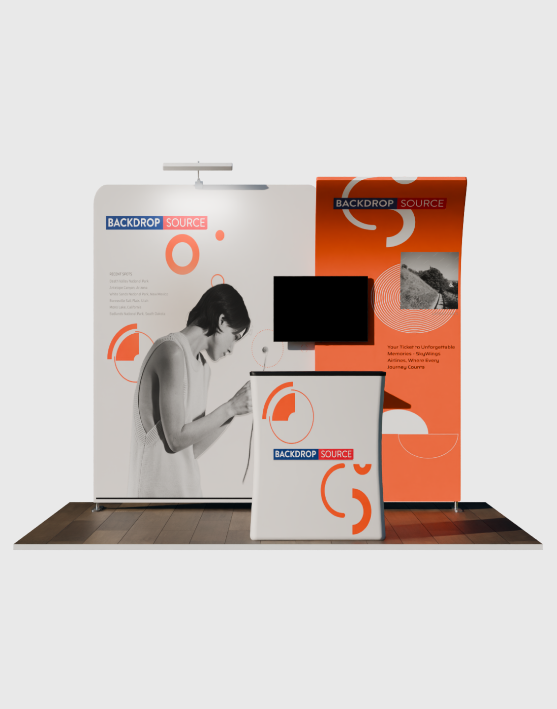 3x3m Booth Kit with Curved & Tall Straight Walls, Counter & TV