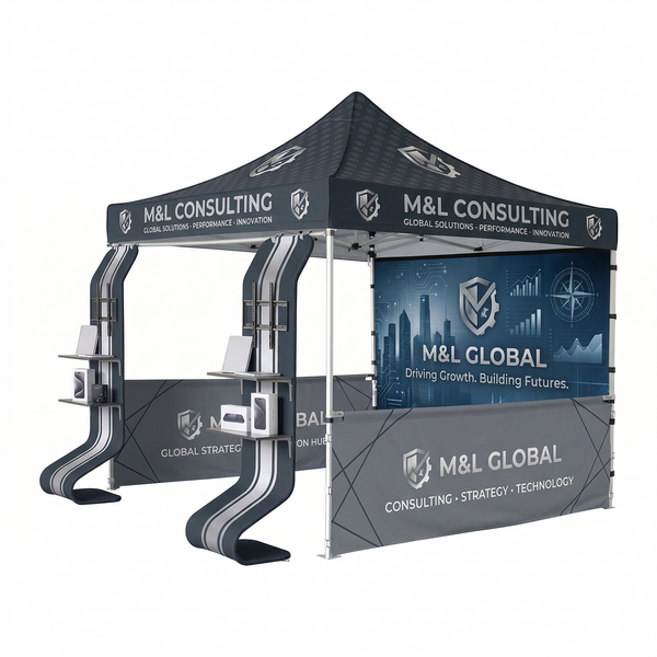 3m x 3m Fabric Canopy Kit with Waterfall Shelves & TV Mounts