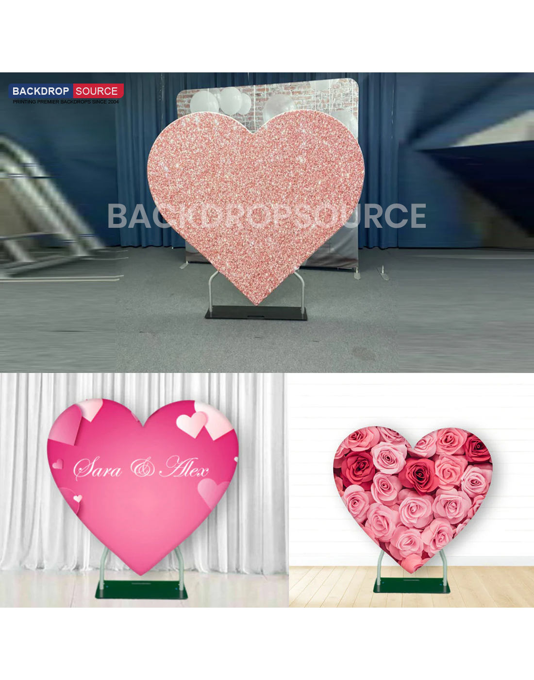 Custom Printed Fabric Heart-Shaped Backdrop | Backdropsource