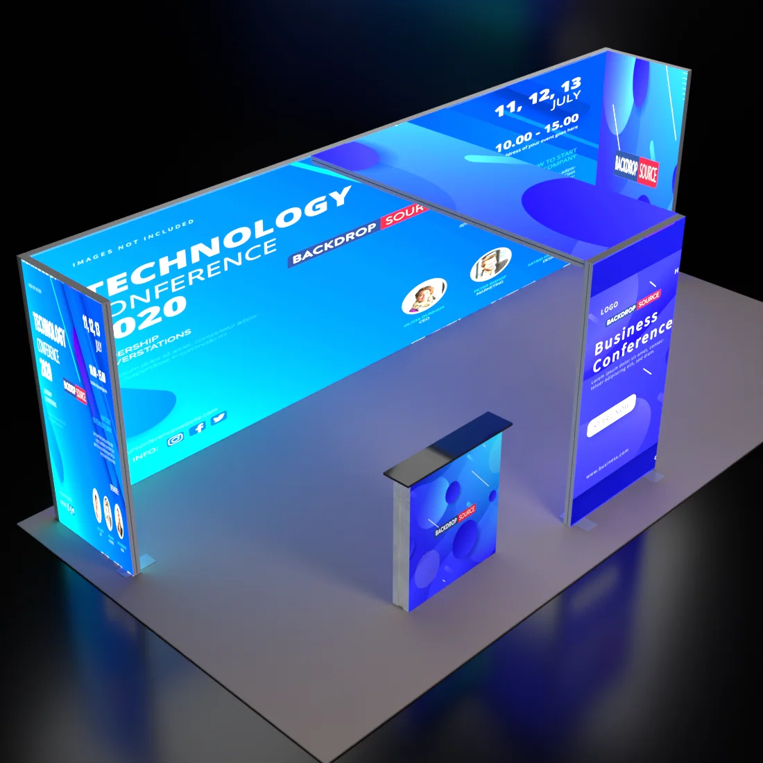 Backlit SEG Booth Kit with L-Arch, 2 Sidewalls & Counter