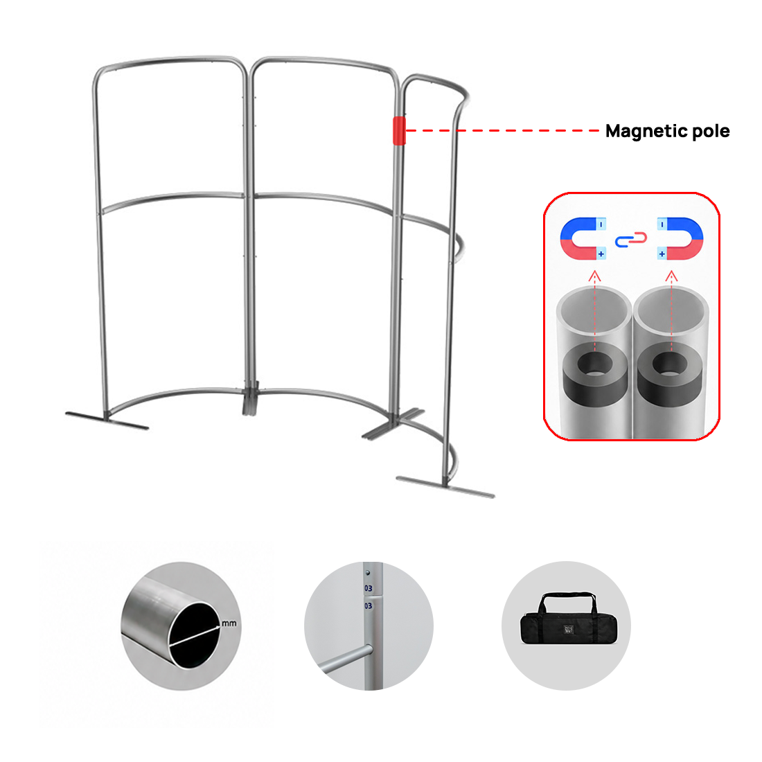 2x2m Magnetic Fabric Booth Wall with 3 Curved Panels