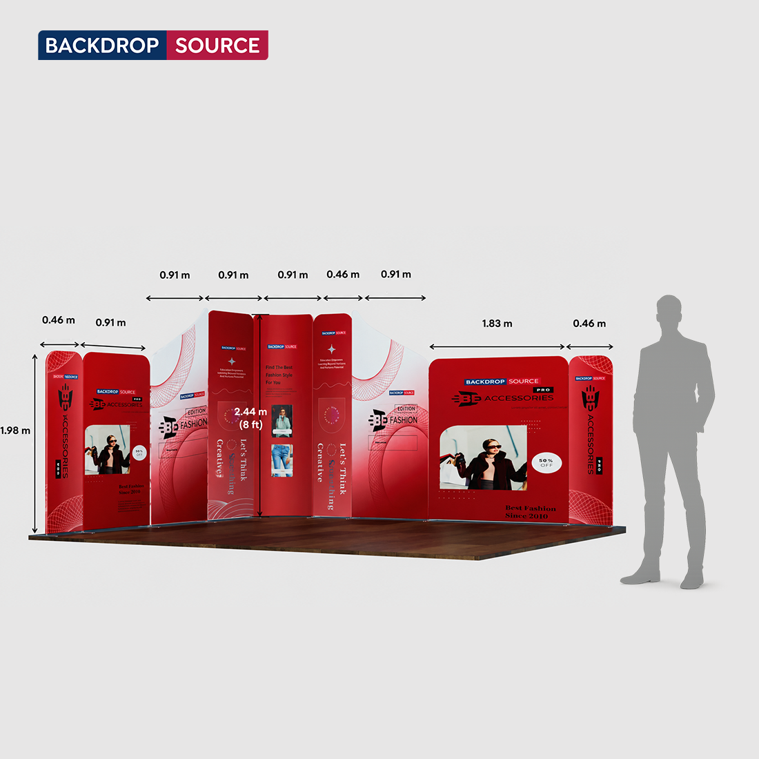 4x4m Magnetic Fabric Booth Wall with 9 Mixed Panels