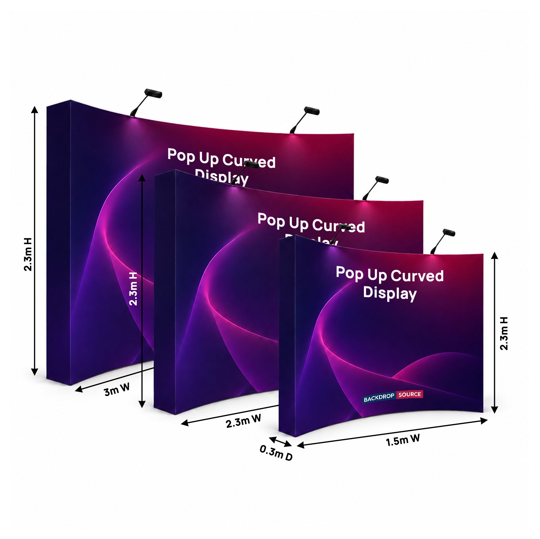 Fabric Popup Curved Backwall Kit with Clamping Lights