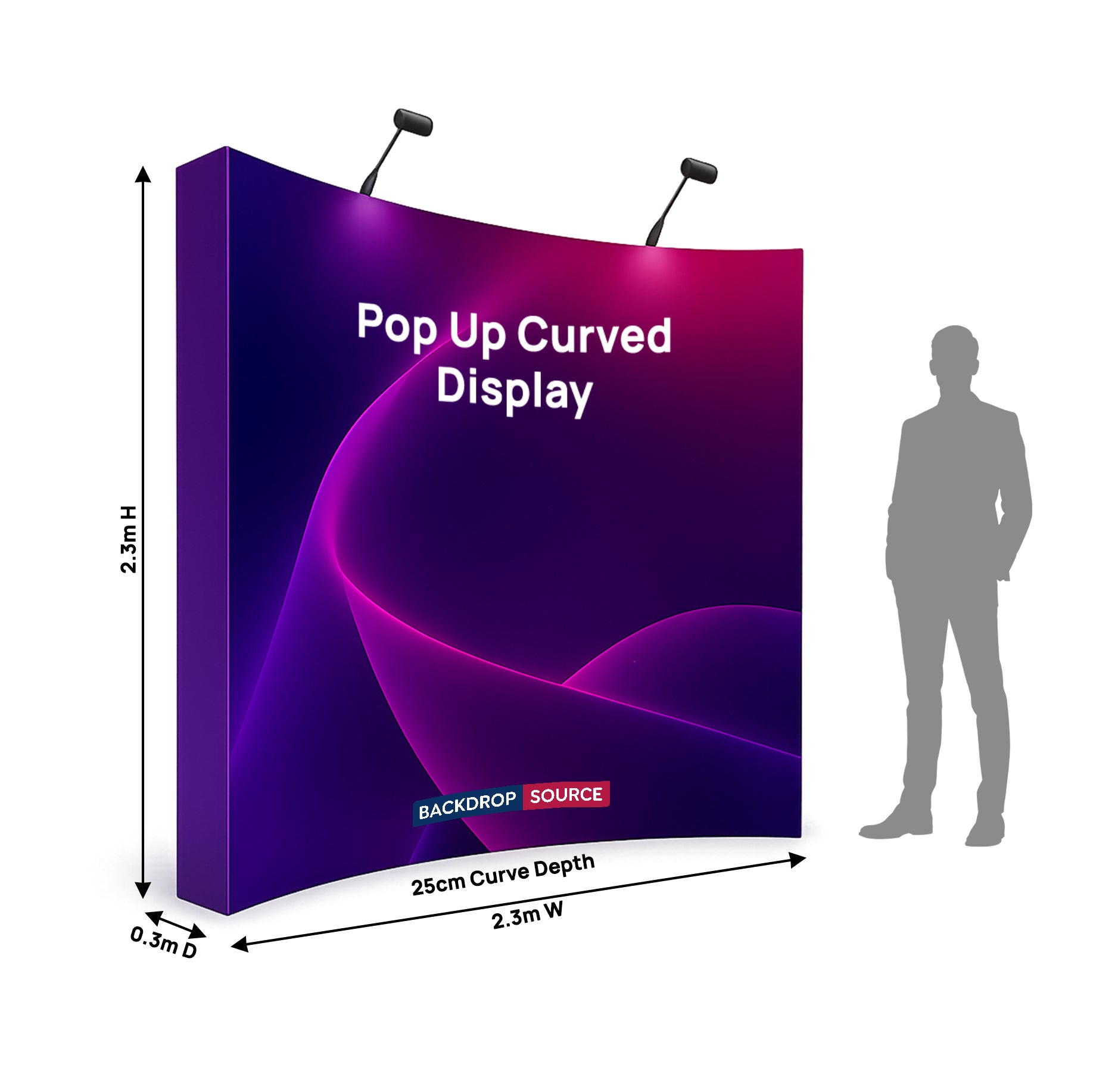Fabric Popup Curved Backwall Kit with Clamping Lights