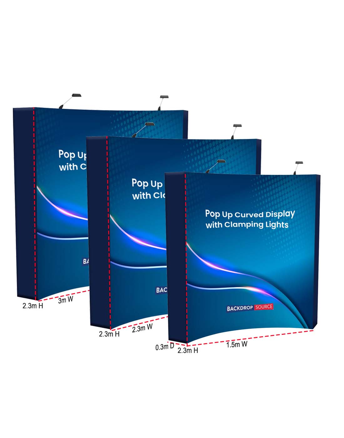 Popup Curved Backwall Kit with Clamping Lights