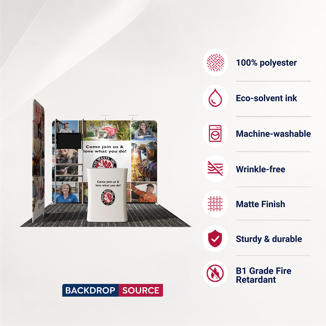 3x3m Booth Kit with Straight Wall, TV Shelf Tower & Banner