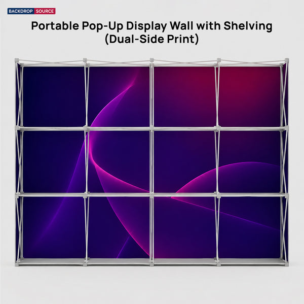 Portable Pop-Up Display Wall with Shelving (Dual-Side Print)