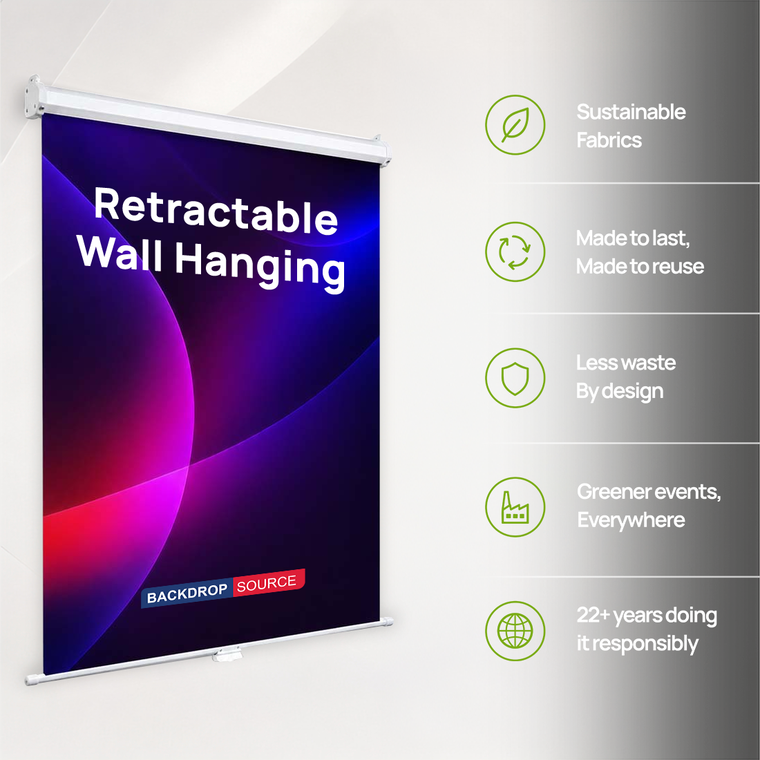 Custom Retractable Wall Hanging Backdrop with Clamps