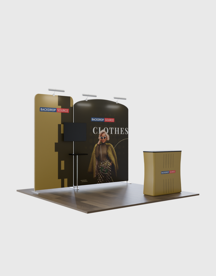 3x3 Exhibition Stand Kit: Sloped & Straight Walls, Counter, TV Mount