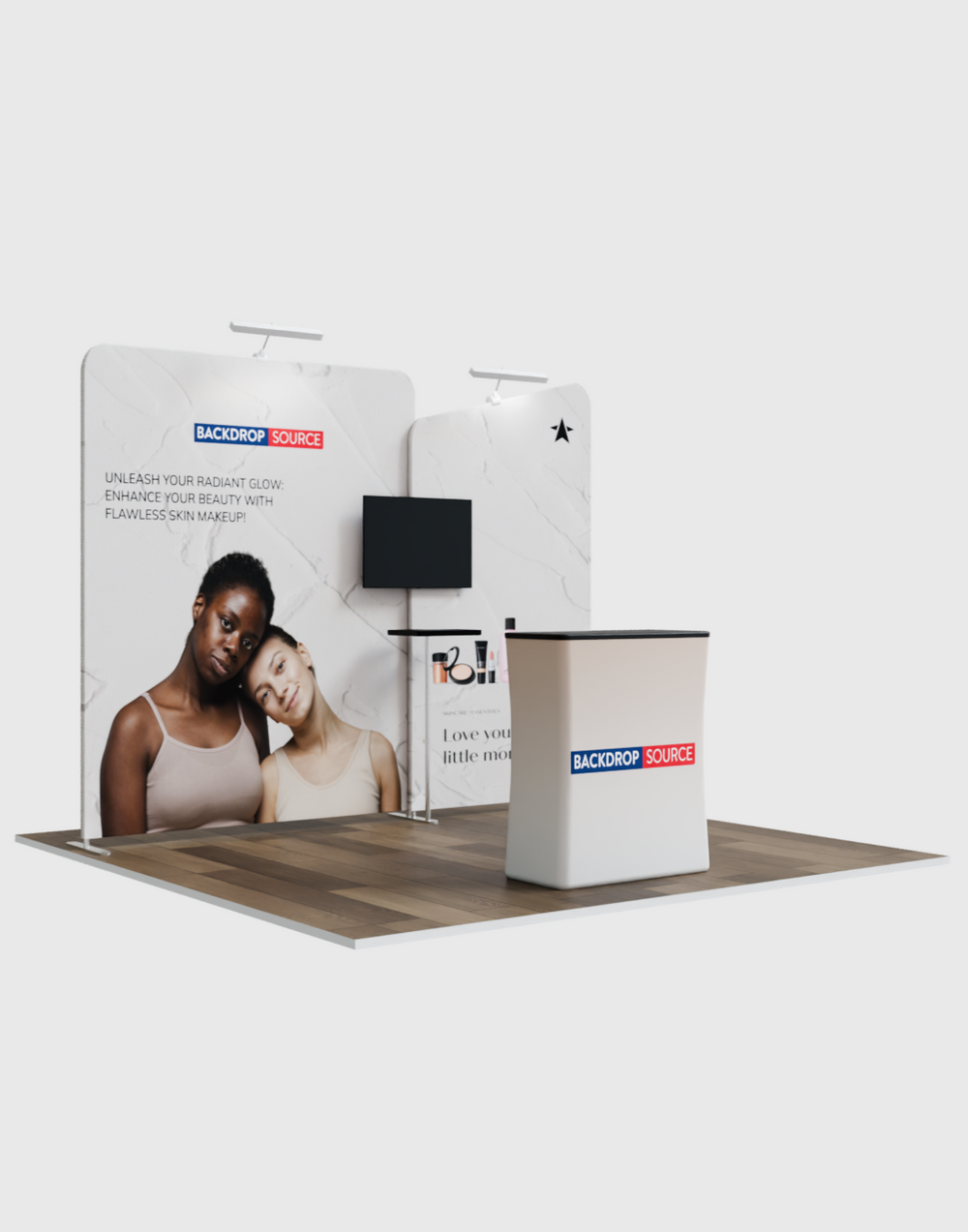 3x3m Booth Kit with Wide Straight Wall & Inclined Side Panel