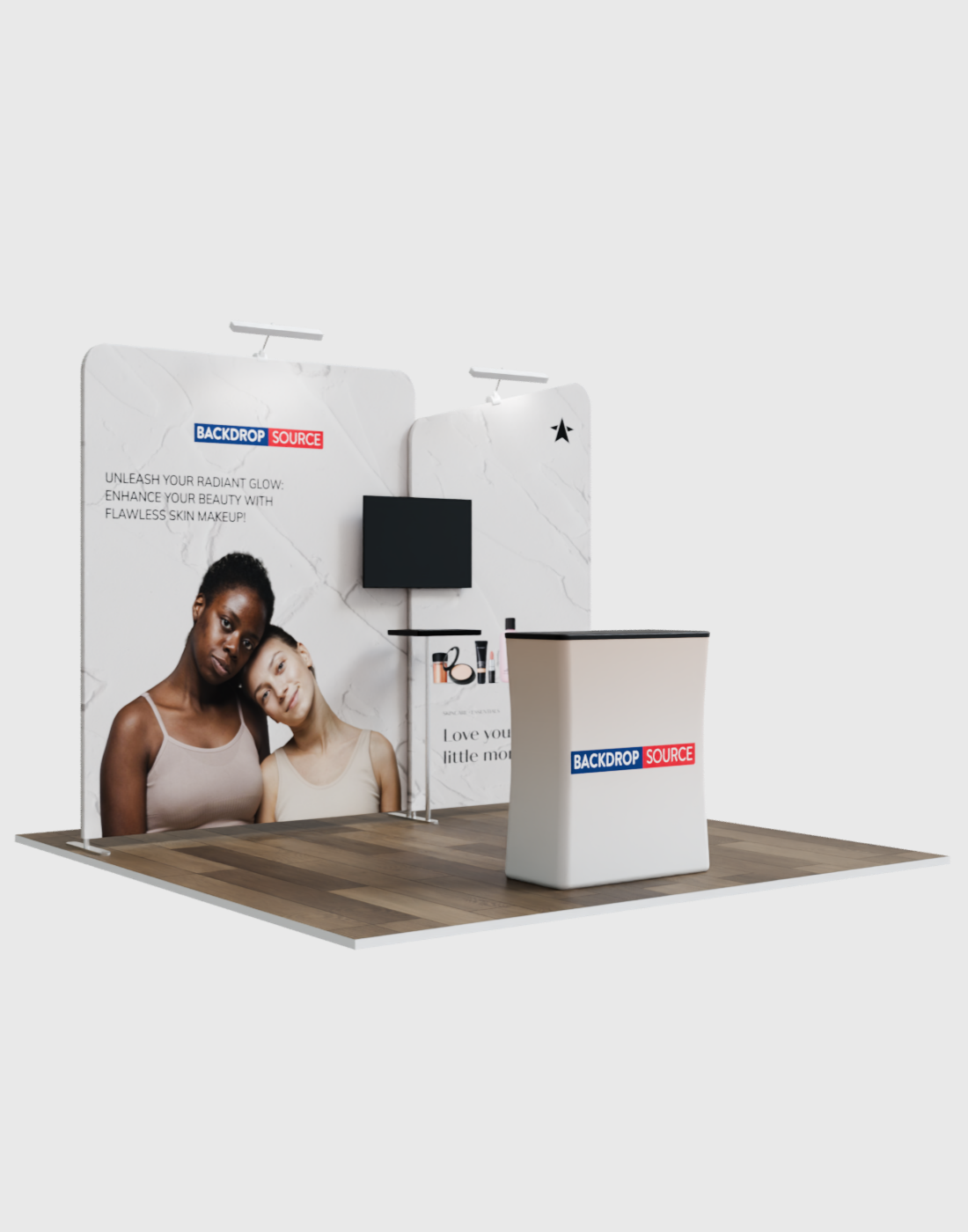 3x3m Booth Kit with Wide Straight Wall & Inclined Side Panel