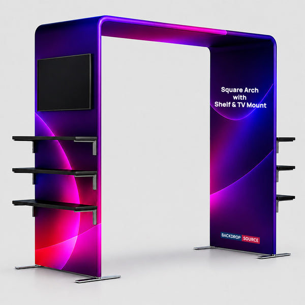 Fabric Square Arch Booth Display with Shelf & TV Mount
