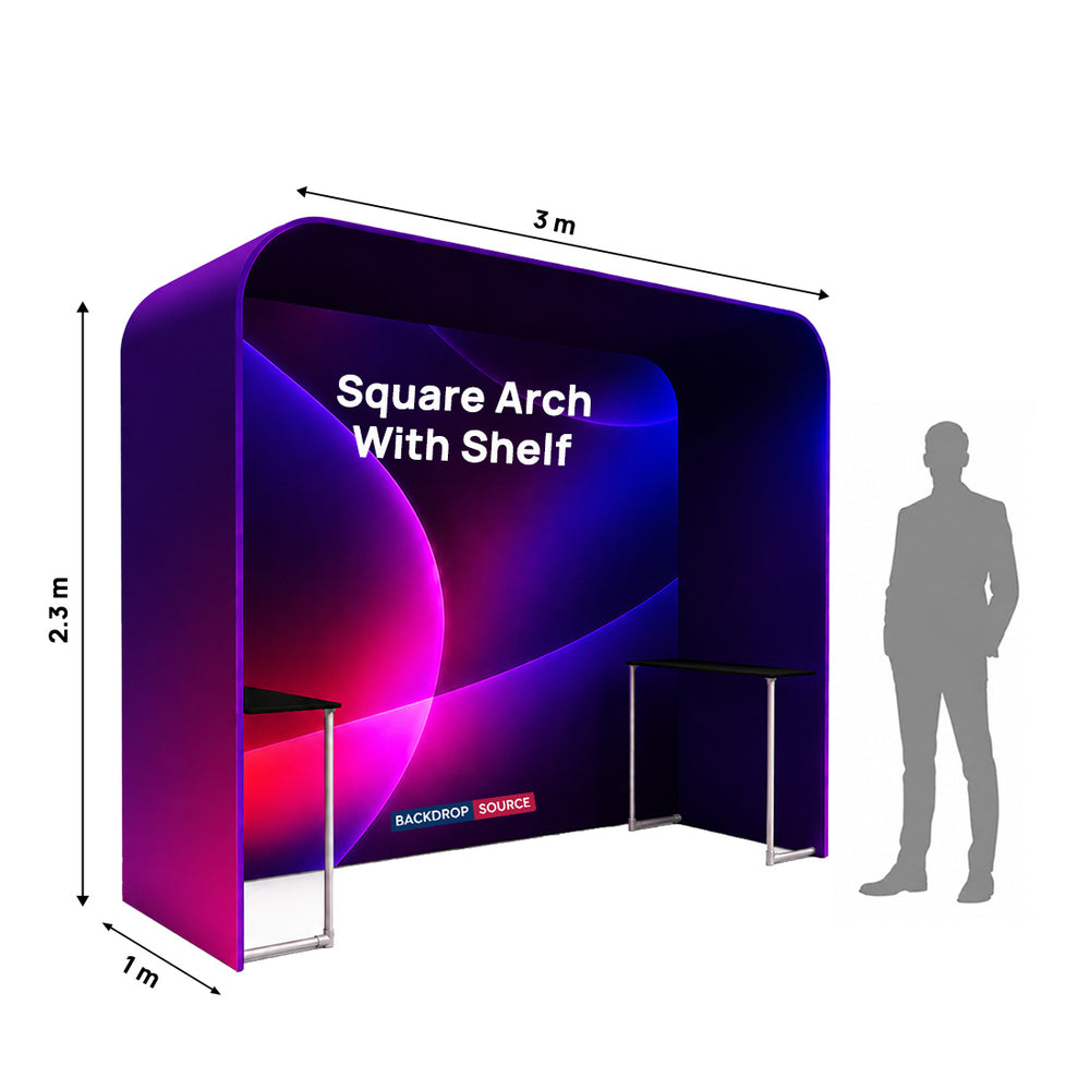 Square Arch Fabric Trade Show Booth with Built-In Shelf
