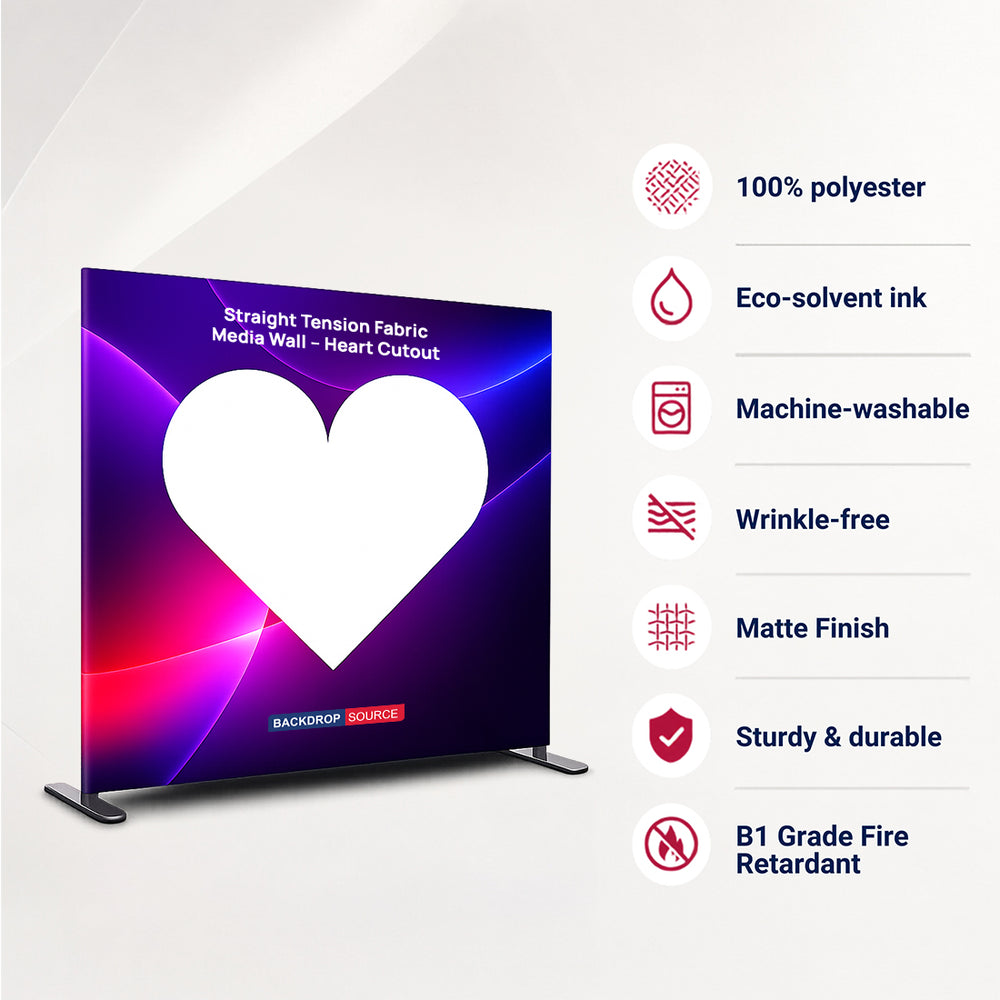Straight Tension Fabric Media Wall – Heart Cutout