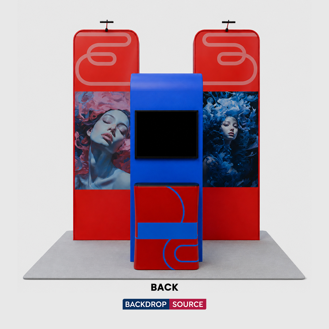 6x3m Booth Kit with 3D Media Walls, Square TV Arch & 2 Counters