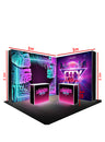 L-Shaped Illuminated Media Wall Set with Counters for 3x3m Booths